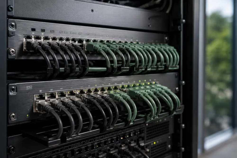 Network switch with neatly organized Ethernet cables