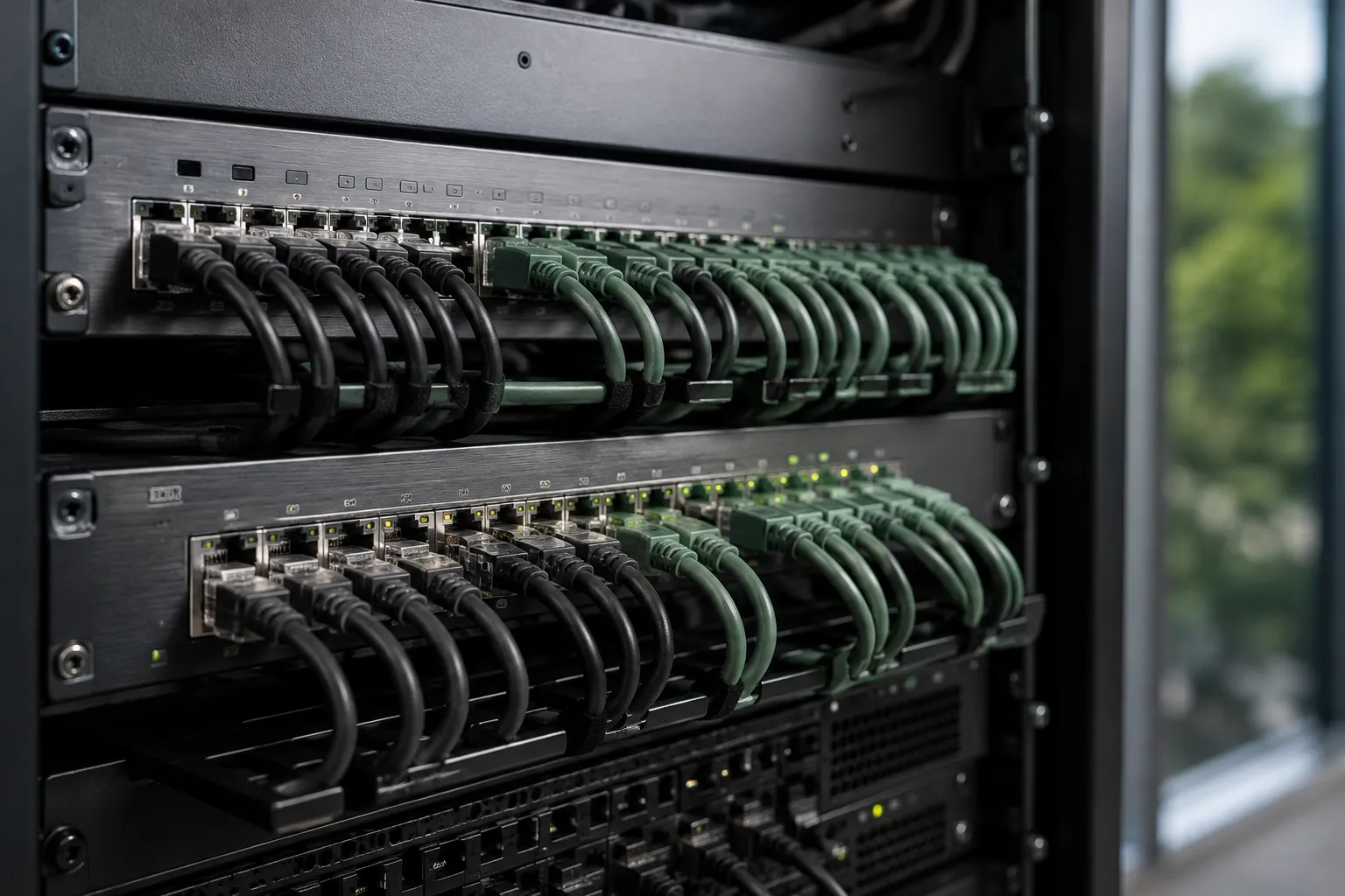 Network switch with neatly organized Ethernet cables